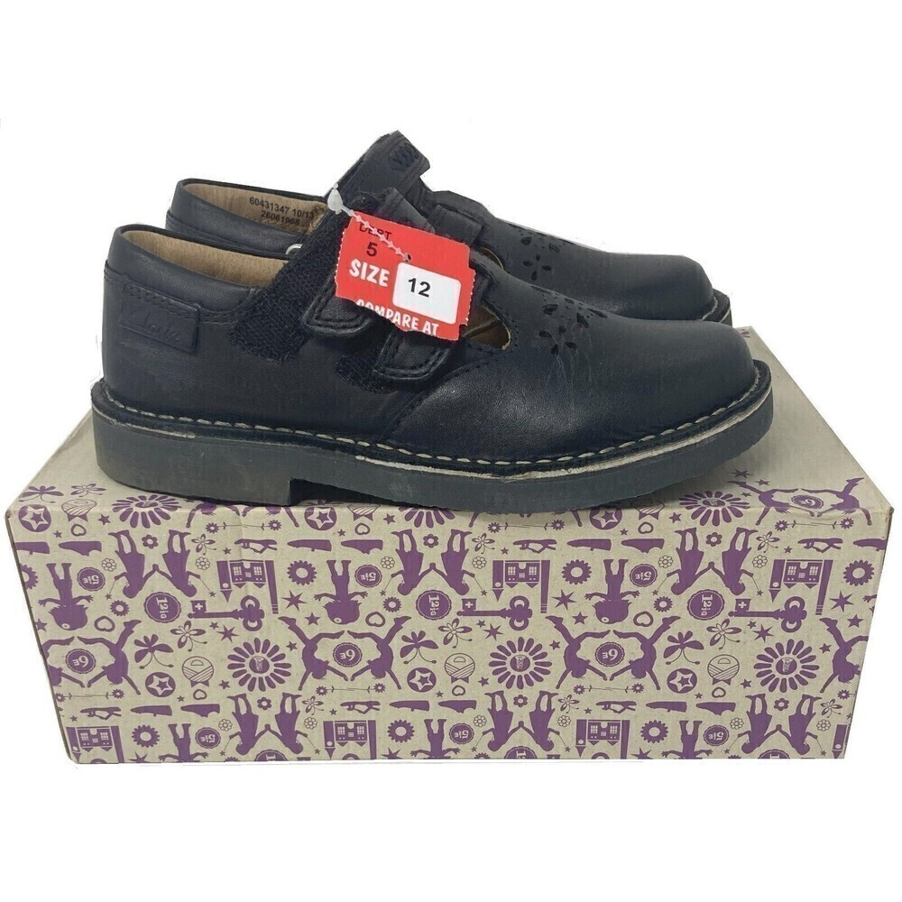 Clarks Girls Black Star Beam Flats Size 12 M Girls Leather Mary Janes NEW NIB